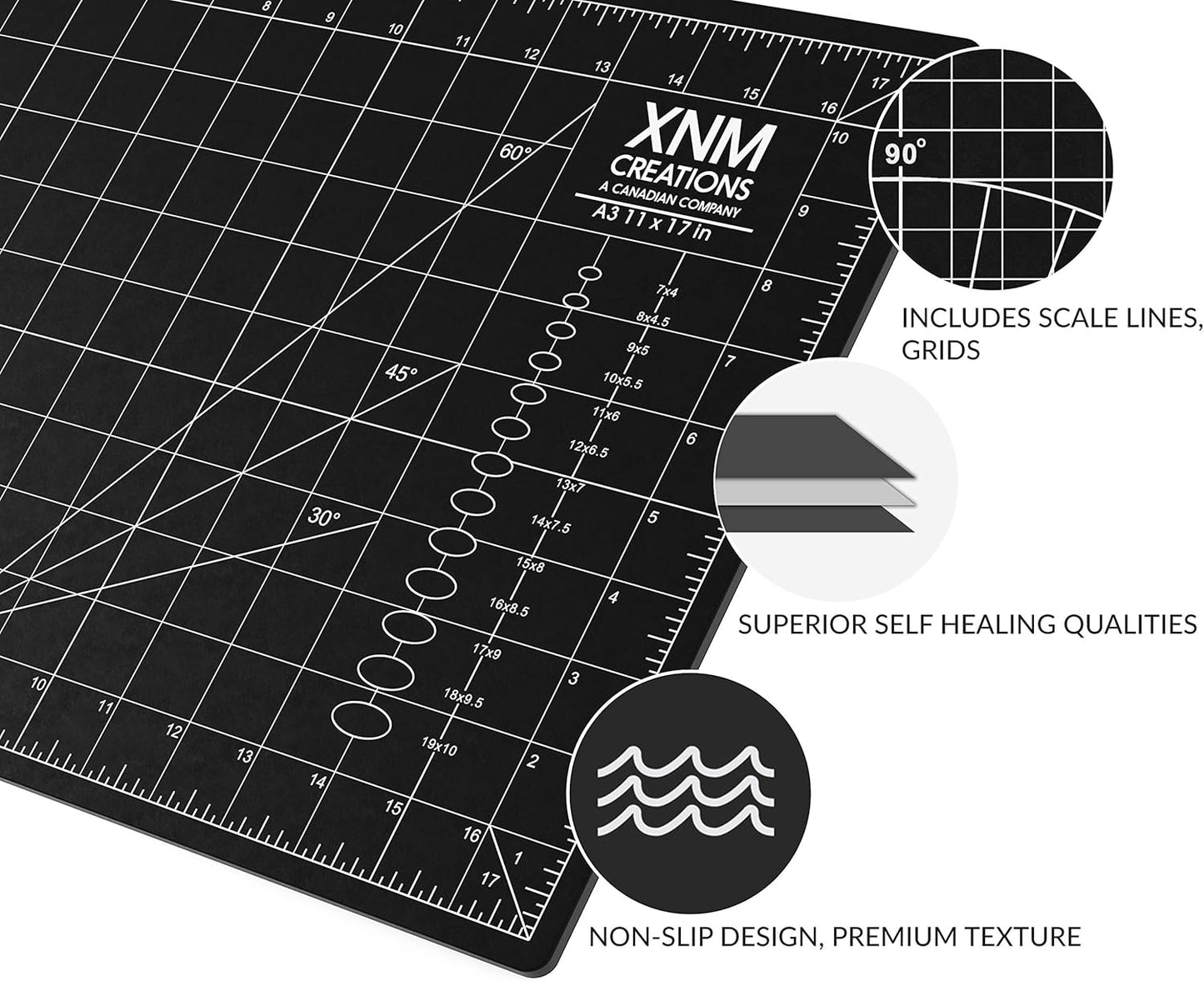 XNM Premium Self Healing Cutting Mat - 8 Inches by 11 inches - A4, 3 Layer Quality PVC Construction - Dual Sided, Imperial and Metric Grid Lines - Perfect for Cutting, Sewing, and Crafts