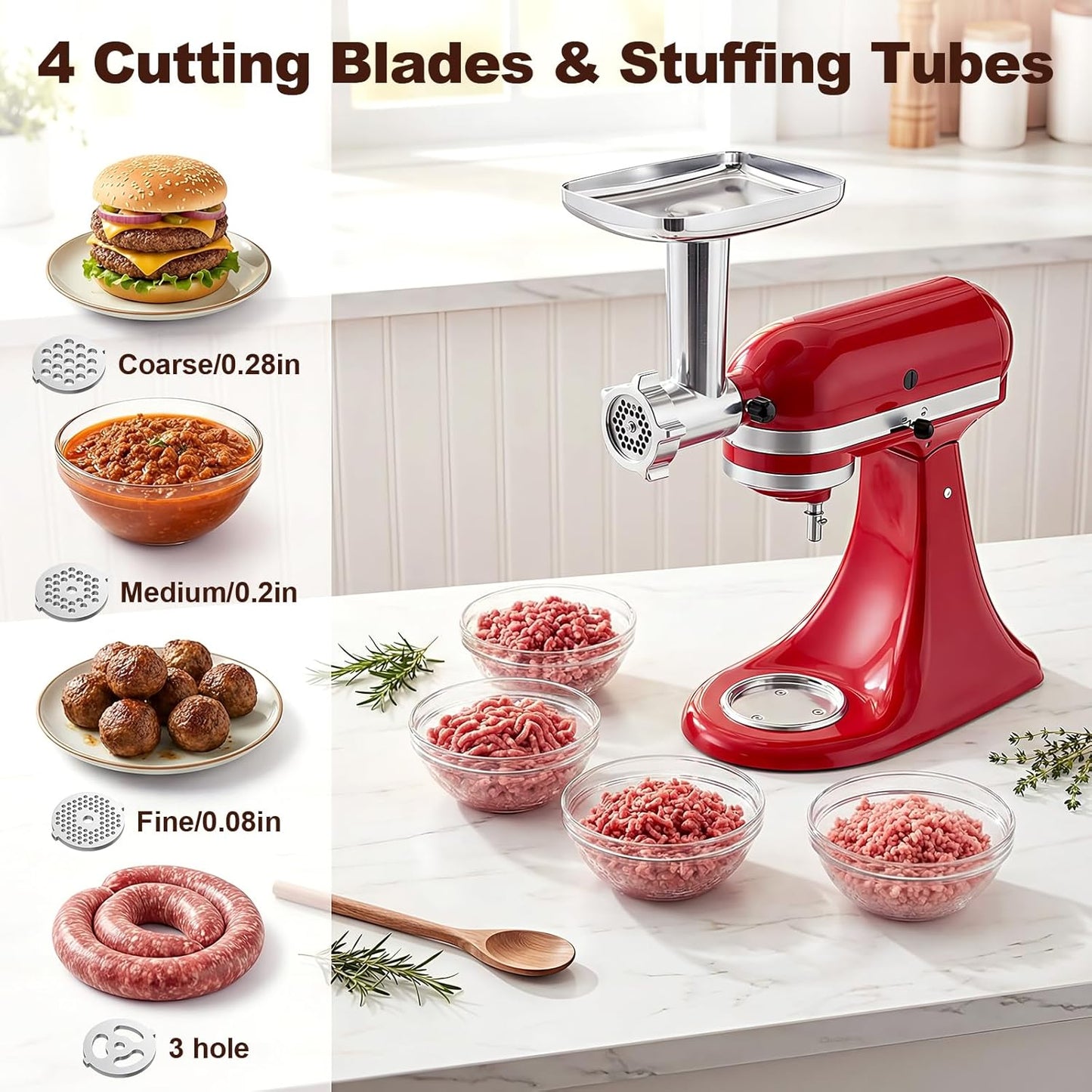 Meat Grinder & Stainless Steel Cheese Grater Attachment for KitchenAid Stand Mixer - 2 Pcs Kitchen Aid Accessories and Attachments Including Slicer Shredder and Food Grinder Attachment