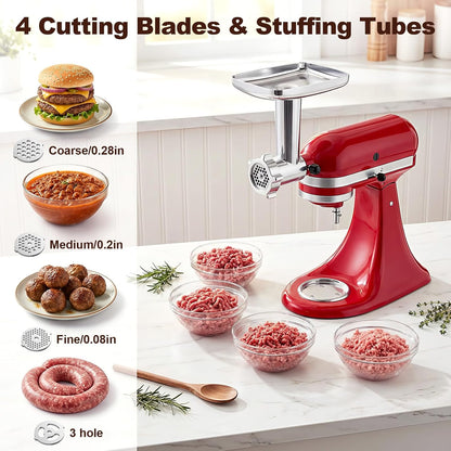 Meat Grinder & Stainless Steel Cheese Grater Attachment for KitchenAid Stand Mixer - 2 Pcs Kitchen Aid Accessories and Attachments Including Slicer Shredder and Food Grinder Attachment