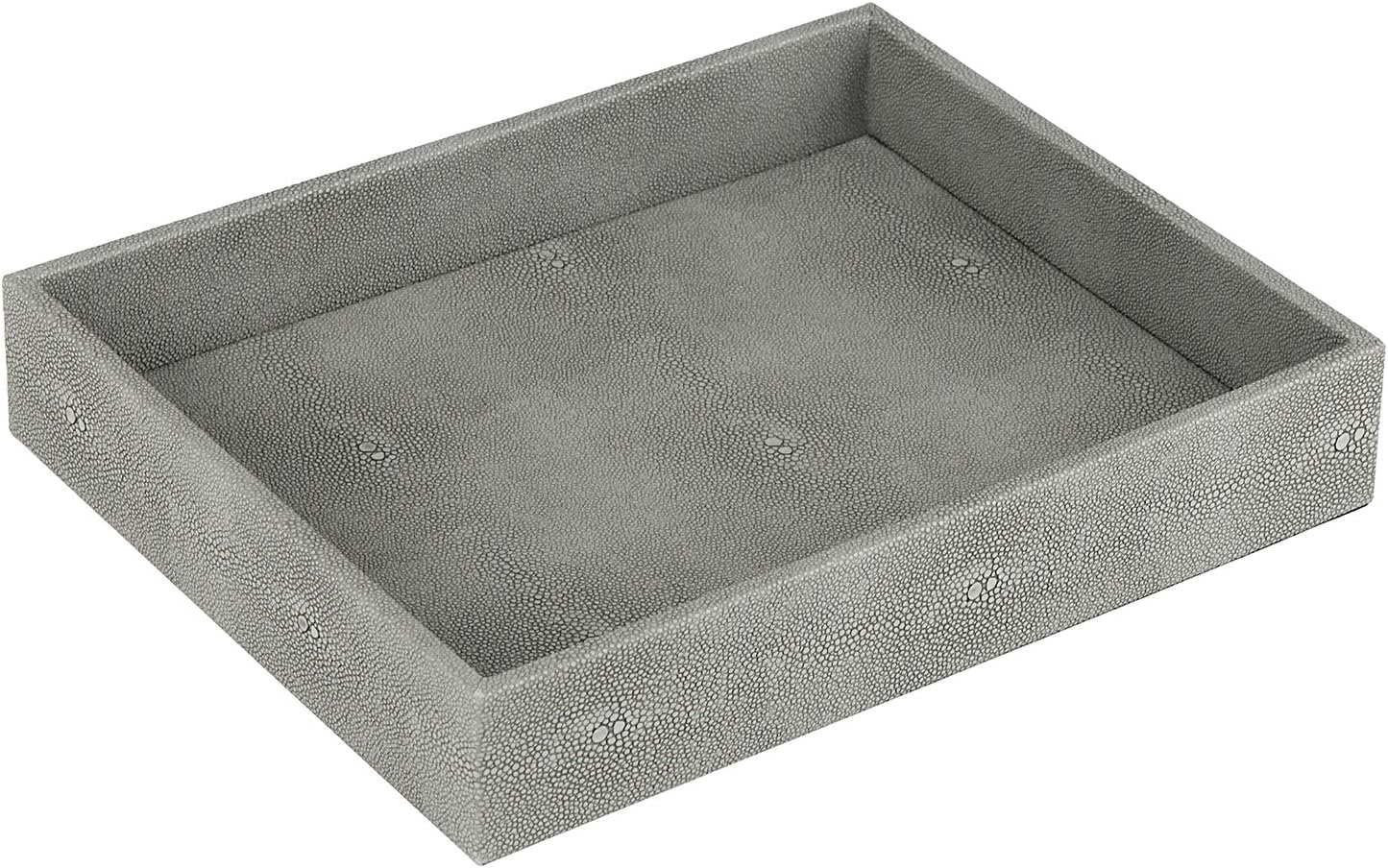 HofferRuffer Faux Leather Vanity Tray, Elegant Desktop Storage Organizer, Decorative Catchall for Perfume, Bathroom Valet, Nightstand or Dresser, 10.2 x 8.4 x 1.8 inches (Grey Stripe)