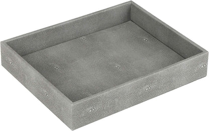 HofferRuffer Faux Leather Vanity Tray, Elegant Desktop Storage Organizer, Decorative Catchall for Perfume, Bathroom Valet, Nightstand or Dresser, 10.2 x 8.4 x 1.8 inches (Grey Stripe)