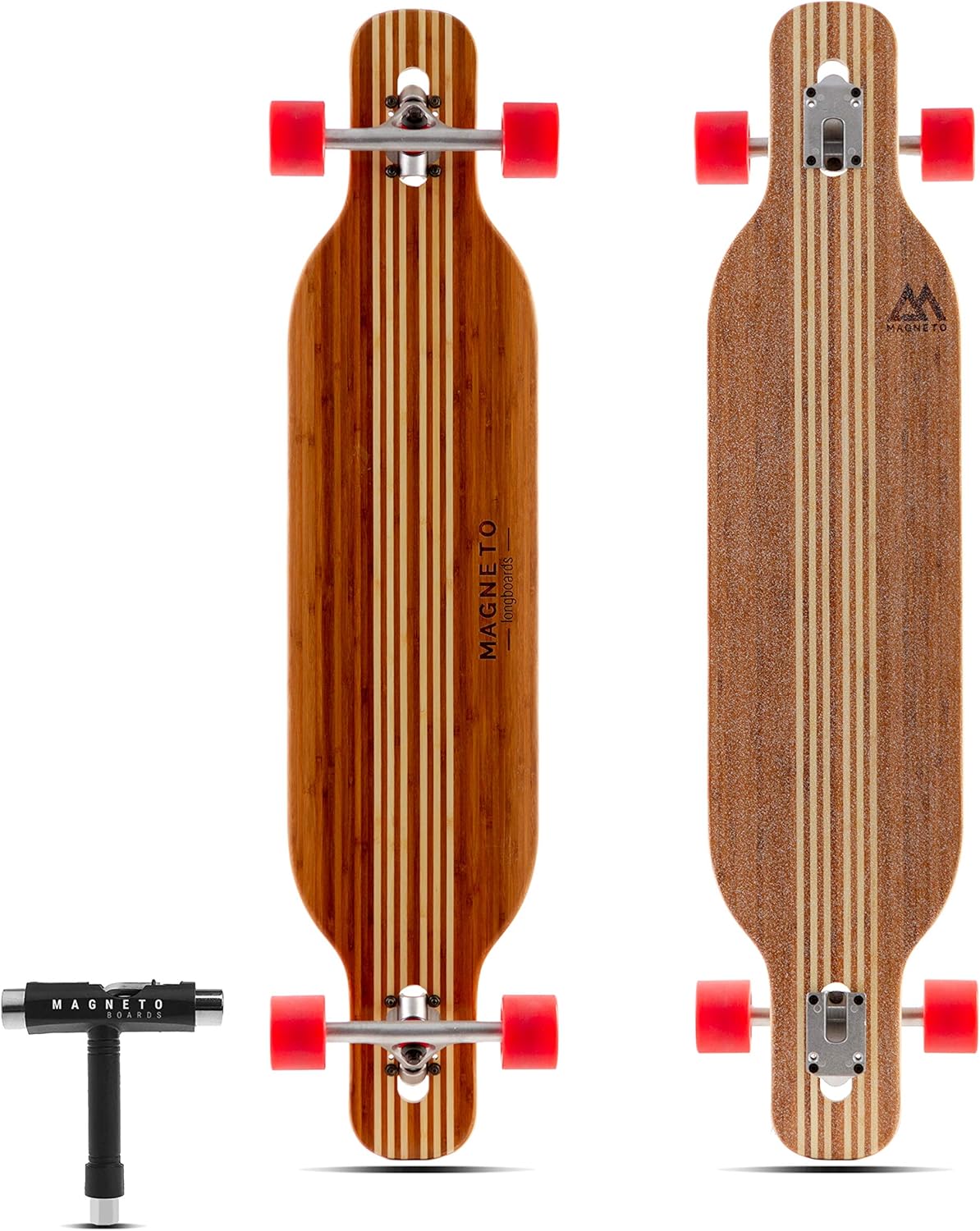 Magneto Longboards Bamboo Longboards for Cruising, Carving, Free-Style, Downhill and Dancing (Bamboo Drop & Fiberglass Through Longboard)