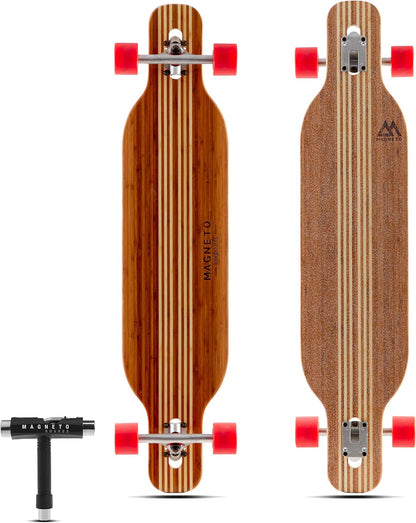Magneto Longboards Bamboo Longboards for Cruising, Carving, Free-Style, Downhill and Dancing (Bamboo Drop & Fiberglass Through Longboard)