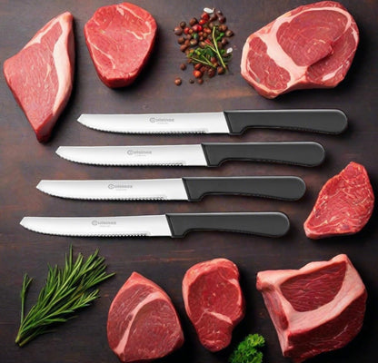 Cuisinox Steak Knives Set of 4 Black Polypropylene Handle with Rounded Tip