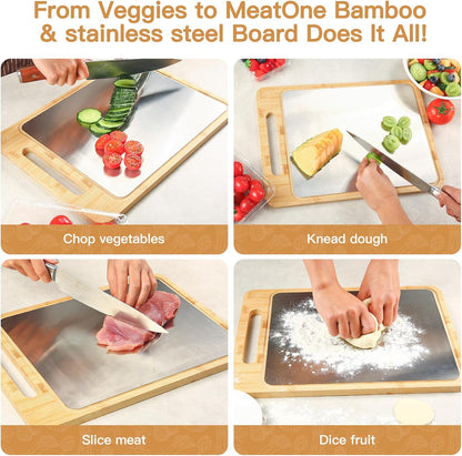 3PCS Bamboo & Titanium Cutting Board Set – Double-Sided, Durable Chopping Boards for Kitchen Prep – Includes Handles, 3 Sizes for Vegetables, Fruits, Cheese & More