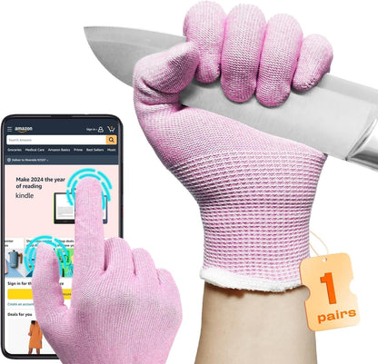 JDL ANSI A6 Cut-Resistant Gloves for Women, Food Grade, Knife Protection, Glass Handling, Superior Comfort & Lightweight, Pink, Small