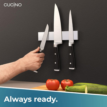 CUCINO Magnetic Knife Holder for Wall 16" - No Drilling incl. Self Adhesive Tape - Extra strong Magnet - Awarded Strip - Made of Stainless Steel