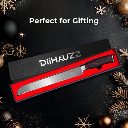 DiiHAUZZ Steak Knives Set of 6, Serrated Steak Knife Set 4.5 Inch, Ultra Sharp Forged High Carbon Stainless Steel Dinner Knife with Ergonomic Pakkawood Handle, Damascus Pattern and Gift Box