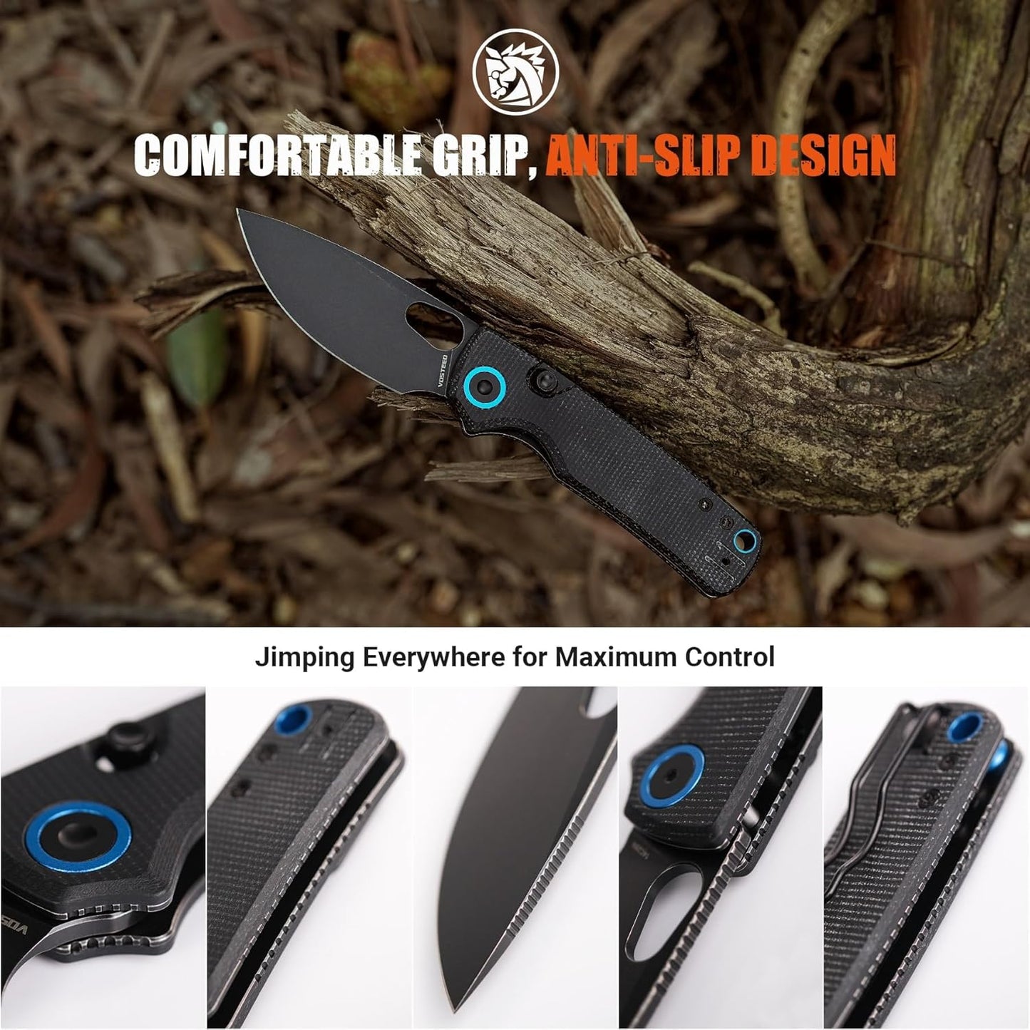 Vosteed EDC Knife, 2.99" 14C28N Steel Wider Blade, Green Micarta Handle Top Liner Lock, Folding Pocket Knives with Clip for Men & Women, Survival Camping - Porcupine A2603