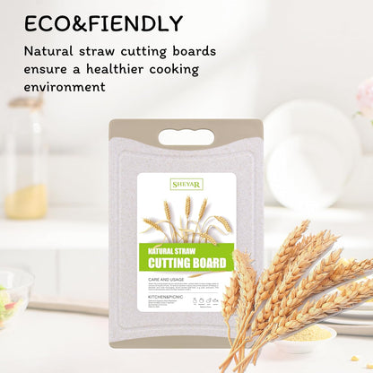 Cutting Board for Kitchen, Wheat Straw Fiber Cutting Board, Dish Washer Safe, w/Juice Grooves for Meat, Veggies, Easy Grip Handle, Non-slip Surface Eco-friendly Serveware Accessories （10‘x6.3’）