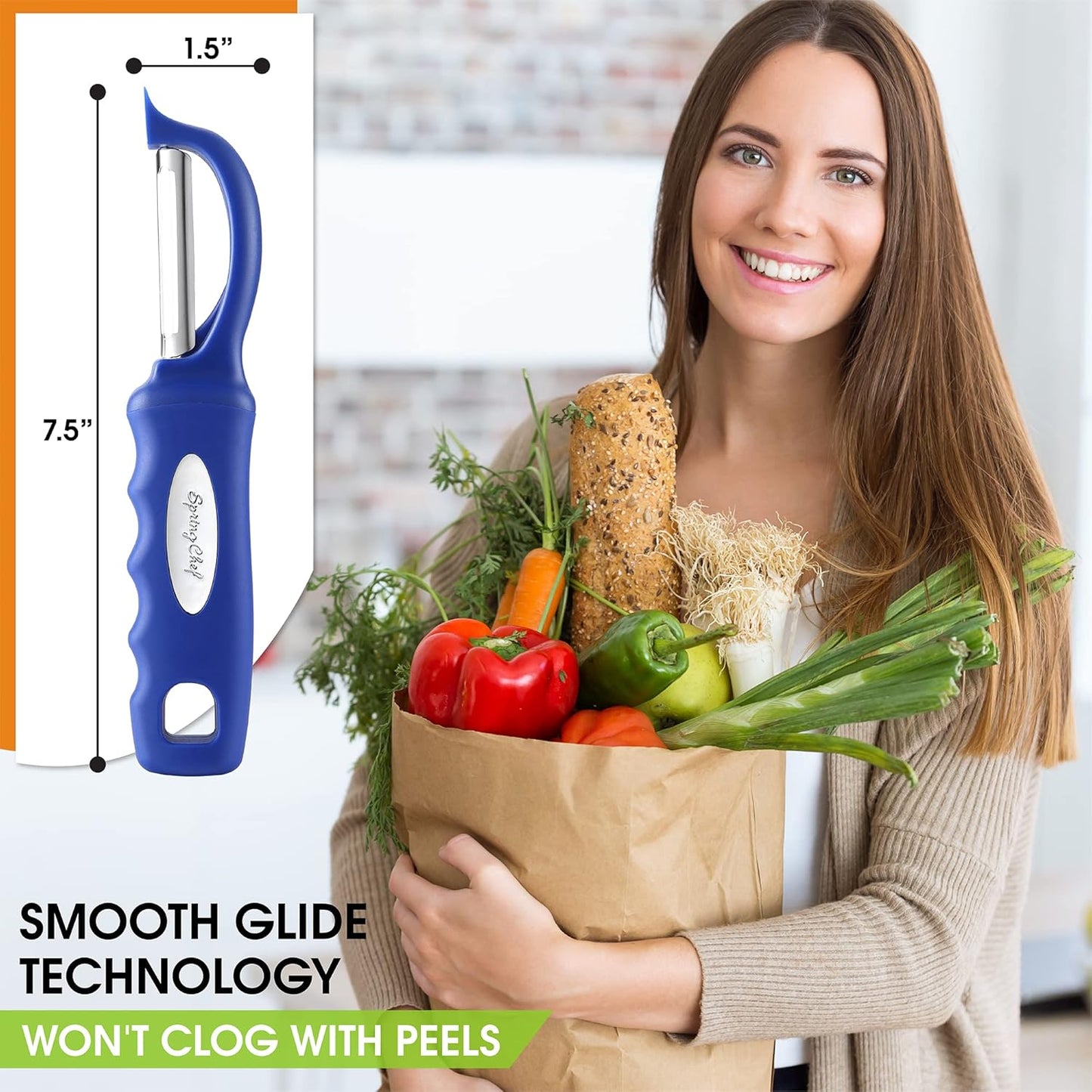 Spring Chef Premium Swivel Vegetable Peeler, Soft Grip Handle and Ultra Sharp Stainless Steel Blades - Perfect Kitchen Peeler For Veggie, Fruit, Potato, Carrot, Apple - Black