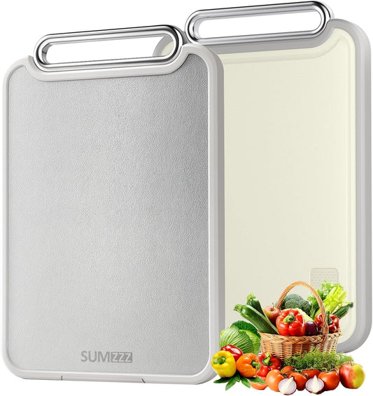 Sumzzz 2-in-1 Stainless Steel Cutting Board, Double-Sided for Raw Meat & Vegetables, Dishwasher Safe, Easy to Clean, Non-Slip Large Chopping Board with Juice Groove, Ideal for Home Kitchen (16”×11”)
