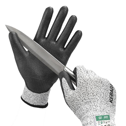 Kebada Cut Resistant Gloves, ANSI A2 Cutting Glove, PU Coated, Touchscreen, Multi-Purpose Model C2, 3 Pairs, Large