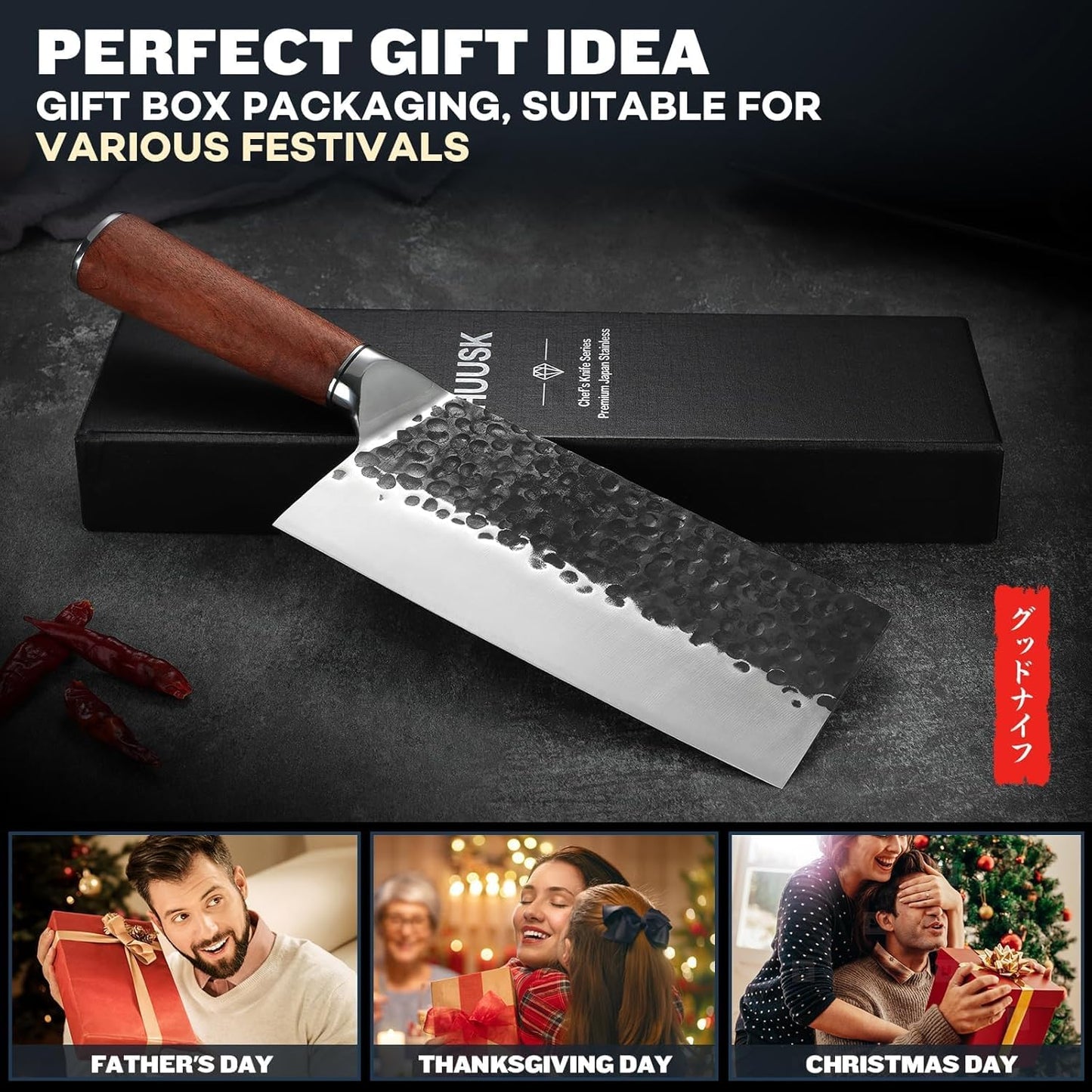 Huusk Brisket Slicing Knife 12", Hand-forged Carving Knife for Meat Cutting, High Carbon Steel Brisket Trimming Knives, Japanese Meat Slicing Knives for Turkey BBQ, Gifts Idea for Men & Women