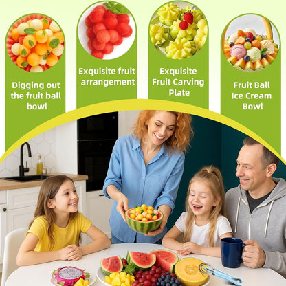 Suuker 4 in 1 Melon Baller Scoop Set, Stainless Steel Fruit Cutters Shapes, Watermelon Scooper and Baller, Fruit Carving Tools (Green)