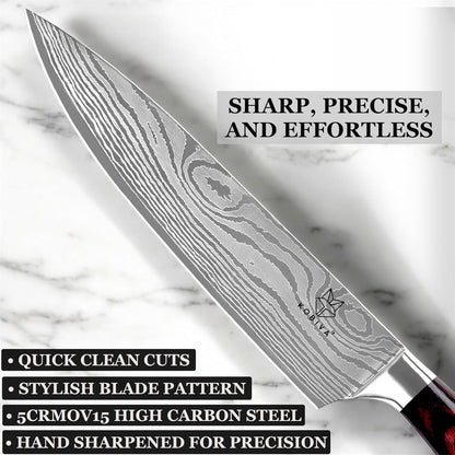 Premium 10-inch Serrated Bread Knife | Razor Sharp Cutter for Homemade Bread, Sourdough & Cake | Elegant Kitchen Essential for Effortless Slicing, Damascus Steel Lasered Pattern | Kitchen Gifts