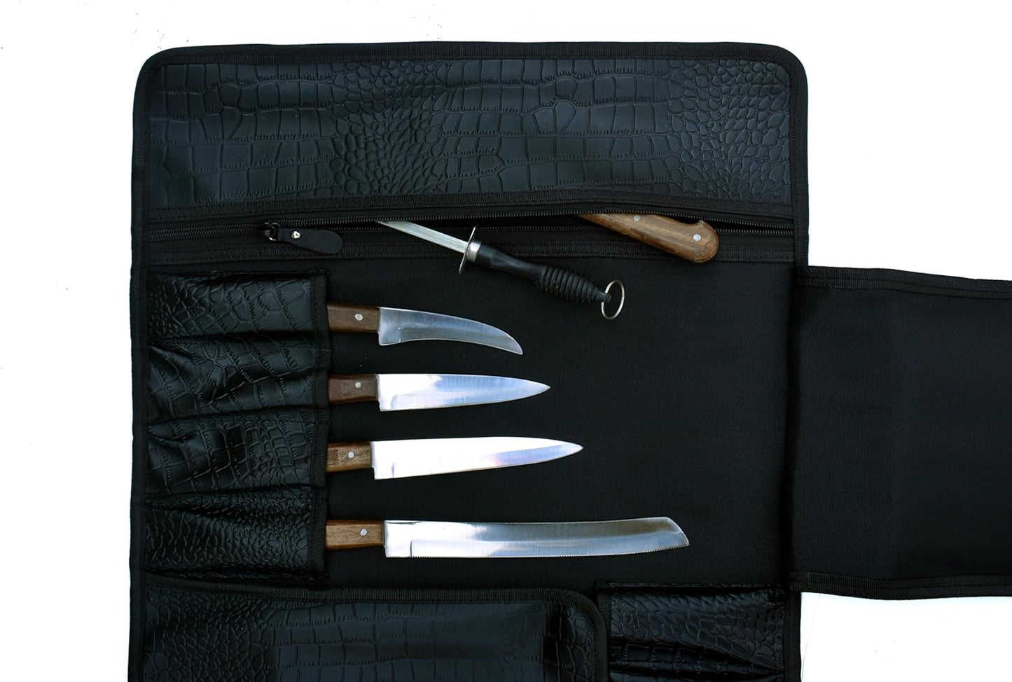 EVERPRIDE Gorgeous Leather Croc Pattern Premium Leather Chef Knife Roll Bag. Professional Grade Lovely Gift for Chefs Hunting Knives and Home Storage