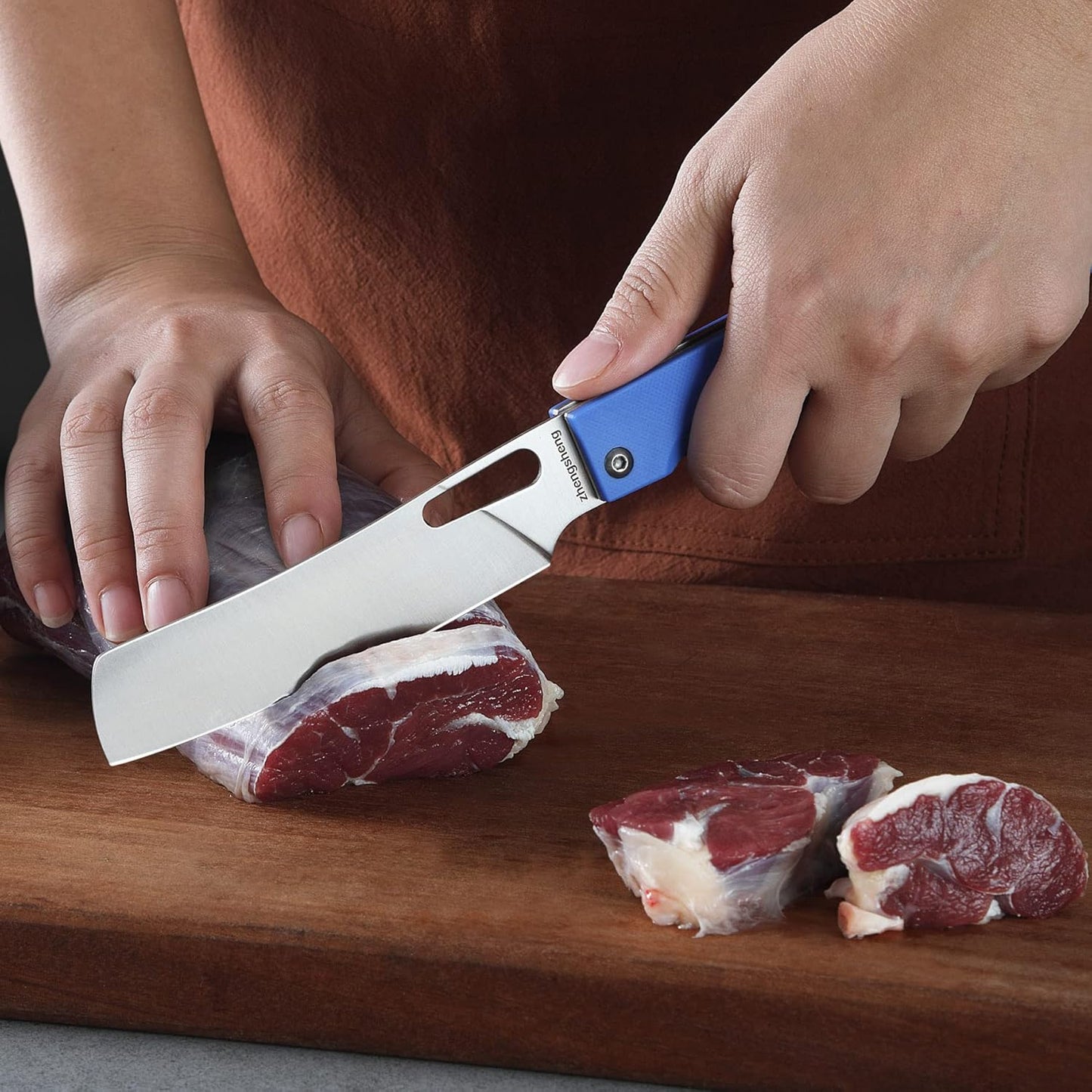 ZhengSheng Folding Chef Knife 4.8" Sharp 440A Stainless Steel Blade G10 Handle Pocket Foldable Kitchen Knife Utility Knife for Outdoor Camping Cooking