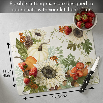 Cut N' Funnel Farmhouse Fall Designer Flexible Cutting Board Mat 15" x 11.5" Made in the USA Decorative Flexible Easy to Clean