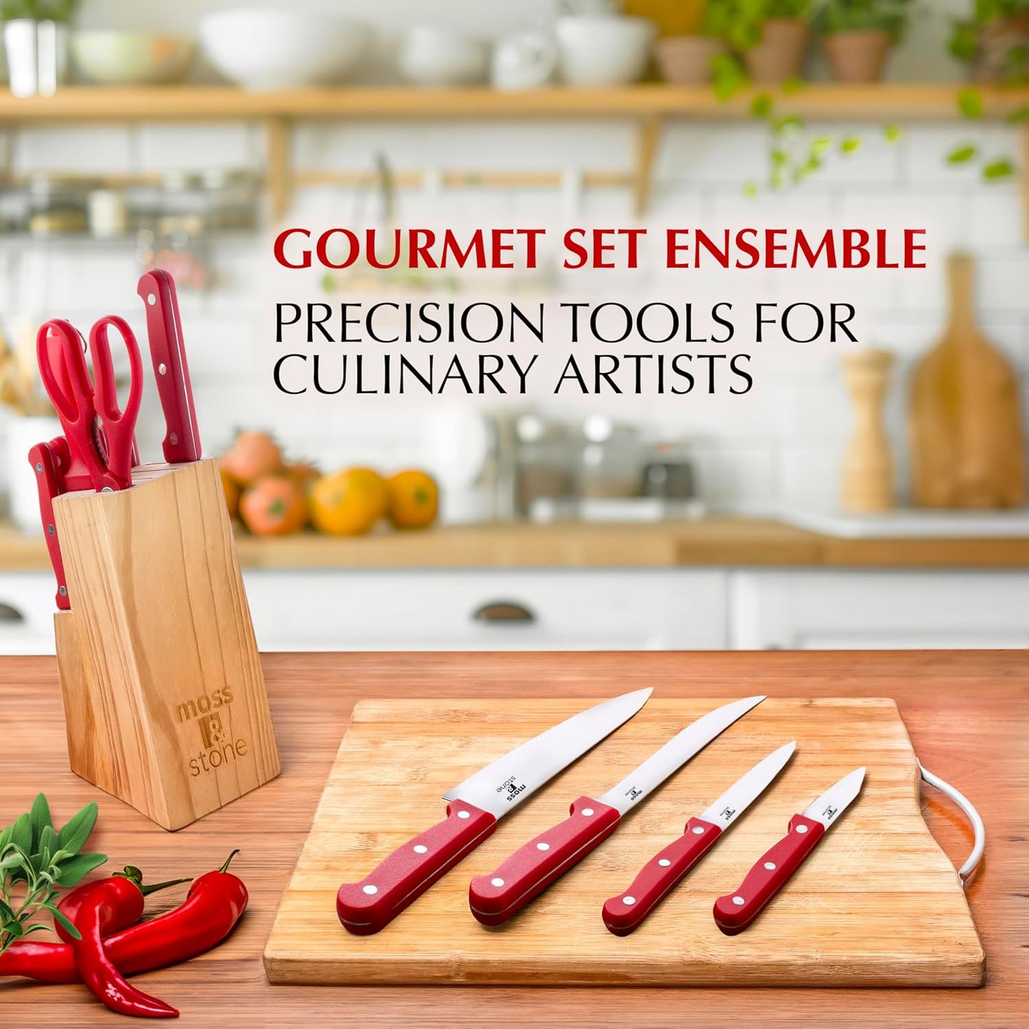 Moss & Stone 14 Pcs Knife Block Set Stainless Steel, Premium Forged Kitchen Knives Set with High-Carbon Blades, Ergonomic Handle, Sharp Blade, Rust Resistant, Modern Style for Home & Chef, Black
