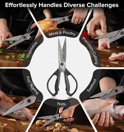 XINZUO Sandvik 14C28N Stainless Steel Multi-Purpose Kitchen Shear,Heavy Duty Kitchen Food Scissors For (Meat/Herbs/Poultry),With Silver Aluminum Alloy Handle
