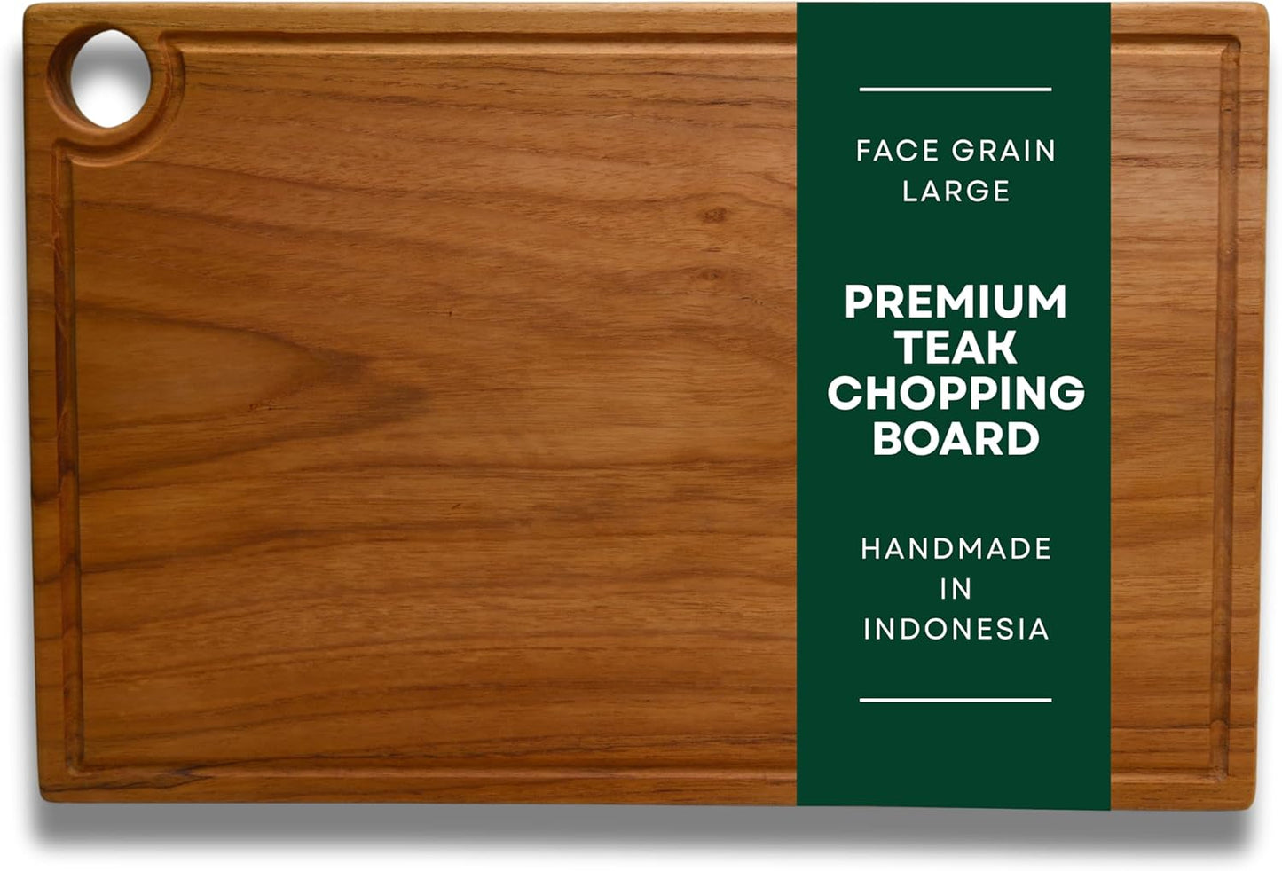 Teak Edge Grain Cutting Board – Premium Handmade Wood Chopping Board with Juice Groove & Handles, Knife-Friendly, Extra Thick Charcuterie – Made in Indonesia - L - 17.7 x 11.8 x 1.2 in