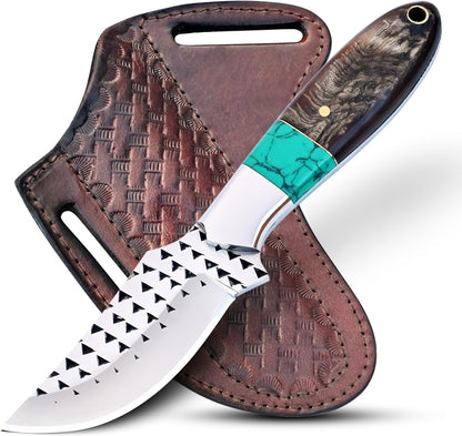 Rasp steel Bull Cutter Knife with Pancake leather sheath, Hunting Knife with holster, Cowboy knife, Fixed Blade (BUCK-STAG)
