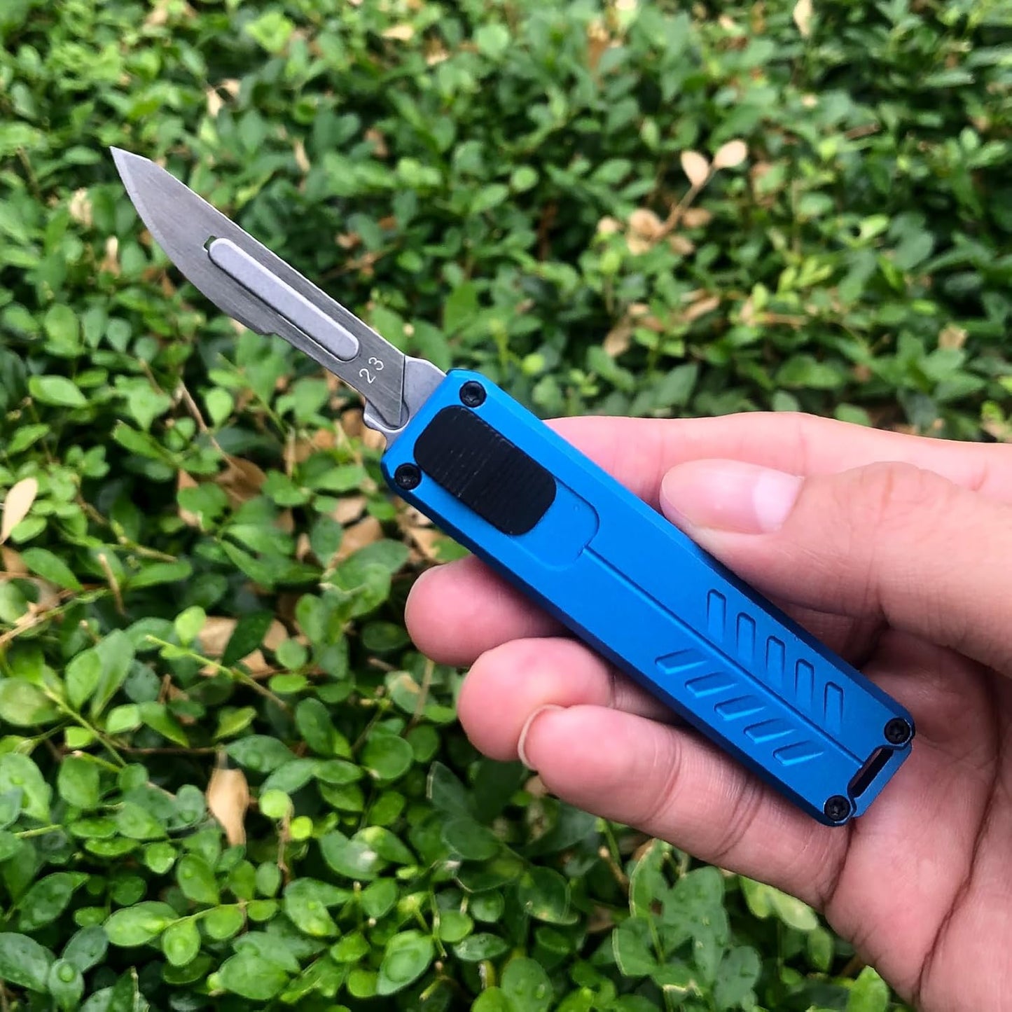 Automatic Utility Knife, Safety Auto Box Cutter Retractable, EDC Push Button Exacto Scalpel Knife, 10PCS #23 Razor Blades Pocket Knives with Clip