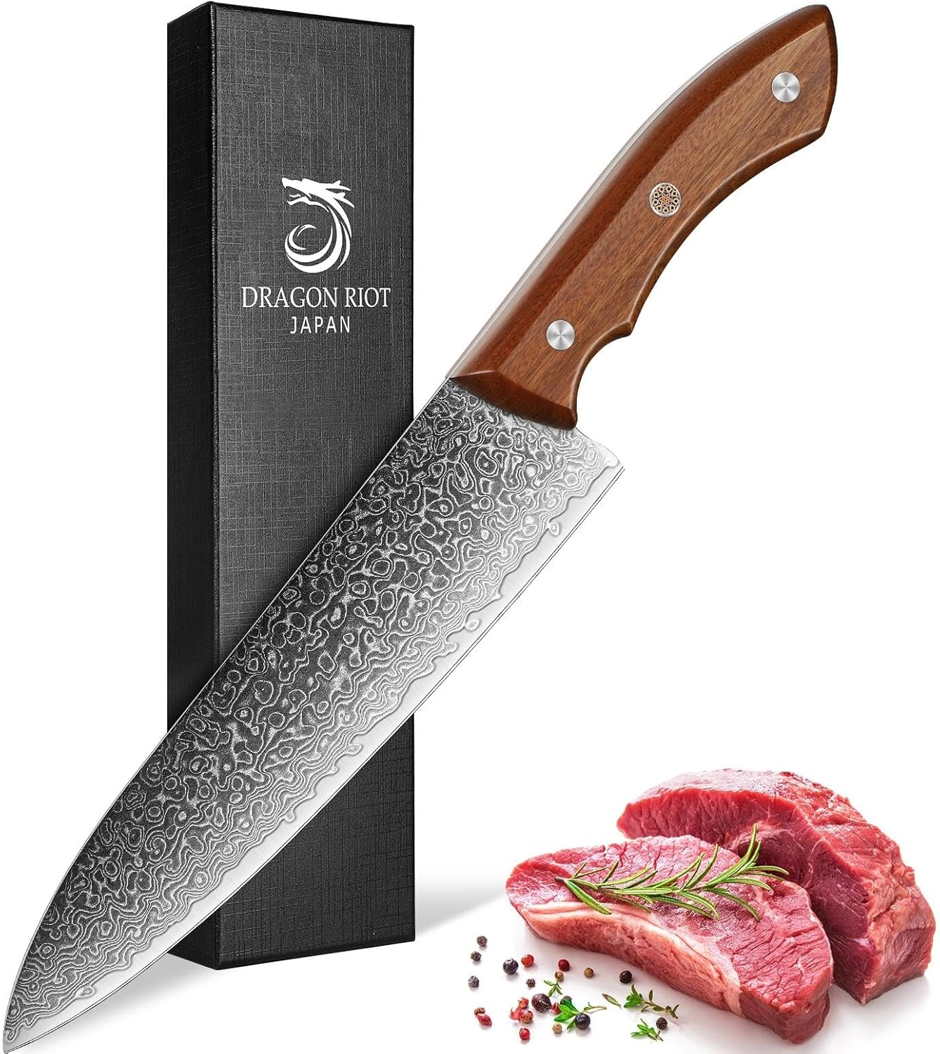 DRAGON RIOT Damascus Boning Knife 6 inch, Professional VG-10 Steel Japanese Fillet Knife, Flexible Deboning Knife,Kitchen Trimming Knife with Ergonomic Wood Handle, Premium Gift Box