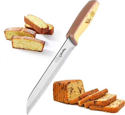 Bread Knife, Ohola 8 inch Serrated Bread Knife for Homemade Bread, Bread Cutter for Slicing Bagels, Cake (Latest Fun Design)