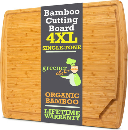 Greener Chef 30 x 20 Organic Extra Large Cutting Board with Lifetime Replacements – Wood Bamboo Chopping Board - Wooden Butcher Block Cutting Board for Carving Turkey, Grilling Brisket and BBQ