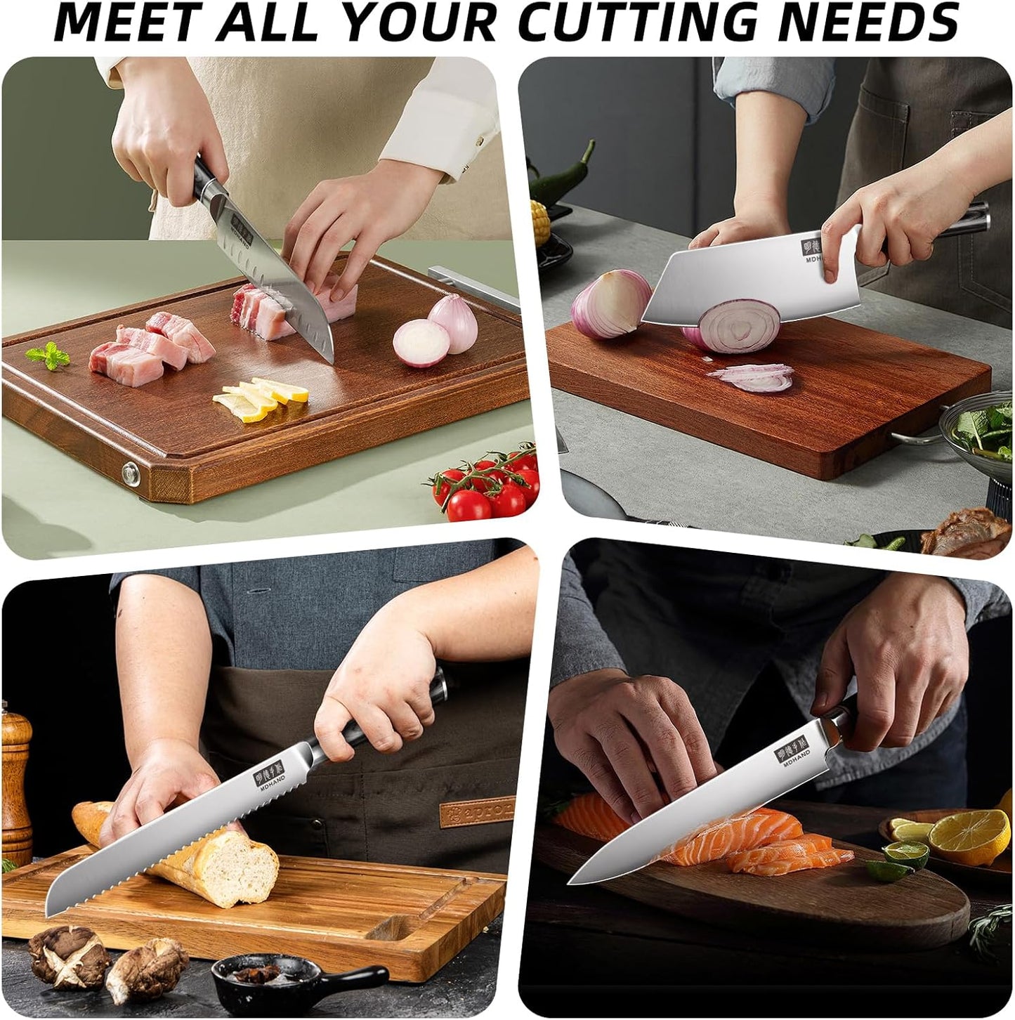 MDHAND Kitchen Knife Set, 9PCS Professional Japanese Knife Set, High Carbon Stainless Steel Chef Knife Set with Black Pakkawood Handle, Professional Ultra Sharp Kitchen Knives for Cooking, Elegant Box