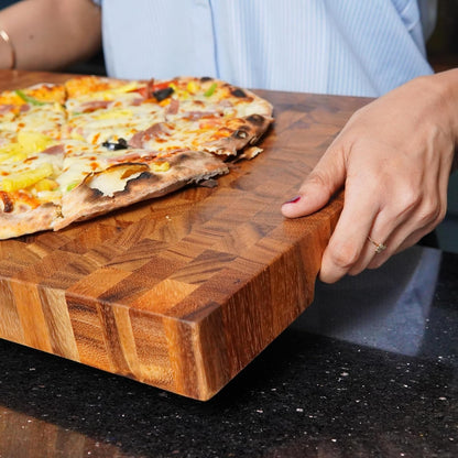 SHUMARU Mahogany End Grain Cutting Board, 17×13×1.6 in – Handmade Butcher Block, Knife-Friendly, Juice Groove, Non-Slip Feet