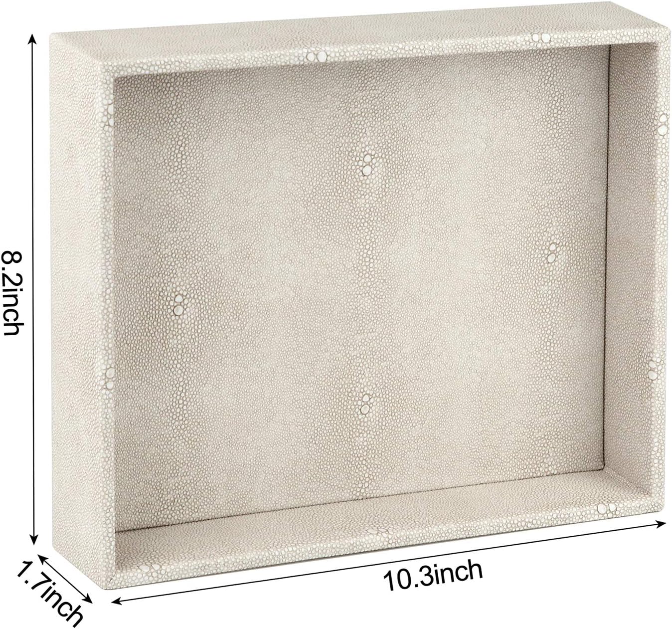 HofferRuffer Faux Leather Vanity Tray, Elegant Desktop Storage Organizer, Decorative Catchall for Perfume, Bathroom Valet, Nightstand or Dresser, 10.2 x 8.4 x 1.8 inches (Grey Stripe)