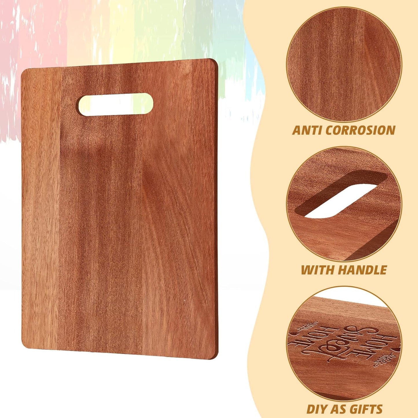 Vesici 18 Pack Bamboo/wood Cutting Board with Handles Bulk Plain Blanks Laser Engraving Chopping Board for Customized Engraving Gifts Crafts for Valentines Mother Women Gifts(Bamboo,12''x8'')