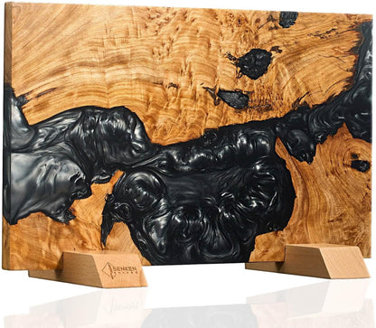 SENKEN "Dark Tsunami" Extra Large Magnetic Knife Block - Holds Up to 16 Knives - Knife Block without Knives, Beautiful Dark Blue Resin Burl Wood Blend Knife Holder ("Dark Tsunami " Blue Resin Blend)