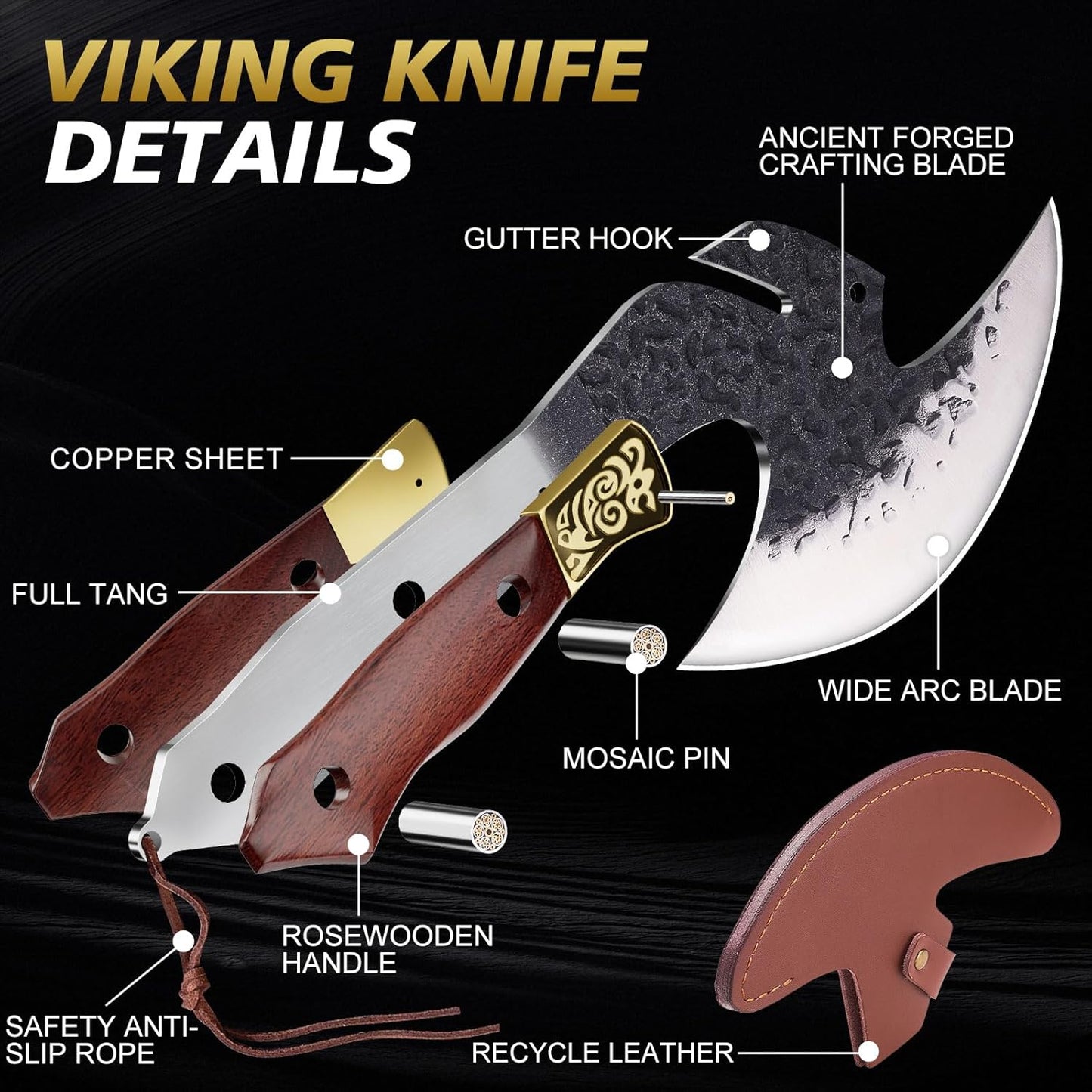 Topfeel Hand Forged Viking Knife 6.2" Meat Cleaver with Sheath, Chinese Kitchen Axe Boning Knife for Meat Cutting, High Carbon Steel Butcher Knife Home Outdoor BBQ Camping Birthday Gifts for Men Dad
