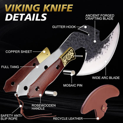 Topfeel Hand Forged Viking Knife 6.2" Meat Cleaver with Sheath, Chinese Kitchen Axe Boning Knife for Meat Cutting, High Carbon Steel Butcher Knife Home Outdoor BBQ Camping Birthday Gifts for Men Dad