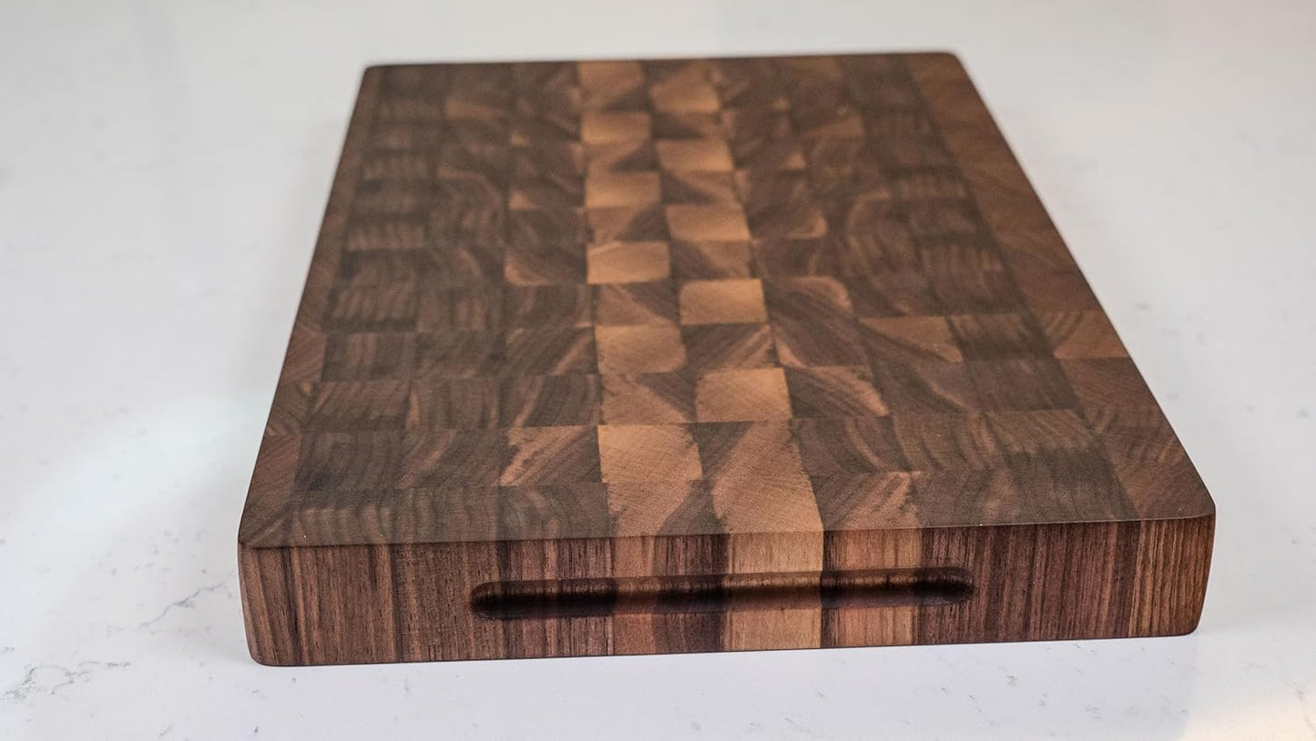 Medium American Walnut End Grain Cutting Board Handmade in USA, Premium, Hand Crafted End Grain Wood Cutting Board/Butcher Block for Kitchen