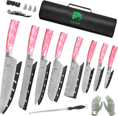FULLHI Knife Set, 14pcs Japanese Knives Set, Premium German Stainless Steel chef Knife Set