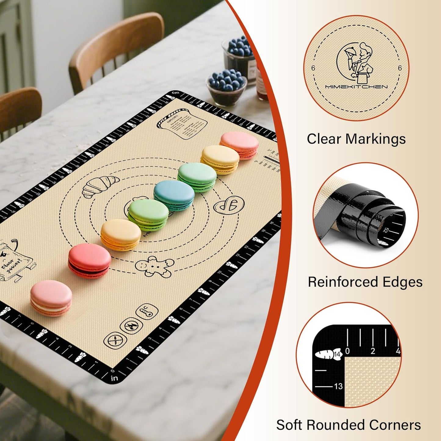 Extra Thick Silicone Baking Mat with Recipes - 26x16 inch Non Stick Pastry Mat with Measurements for Sourdough, Macarons, Bread, Pizza, Dough Rolling, Kneading, Heat Resistant to 480°F Gift for Baker