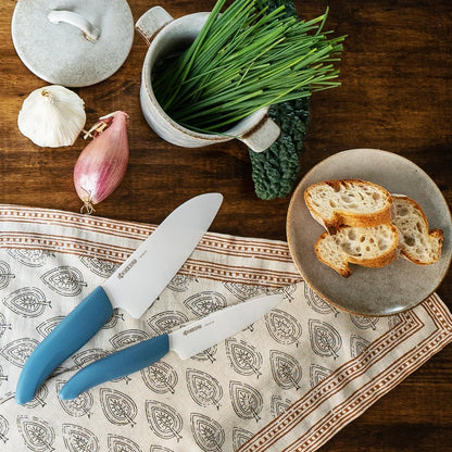 Kyocera Revolution 2-Piece Ceramic Knife Set: Chef Knife For Your Cooking Needs, 5.5" Santoku and 4.5" Utility Knife, White Blades with Blue Handles, White/Blue