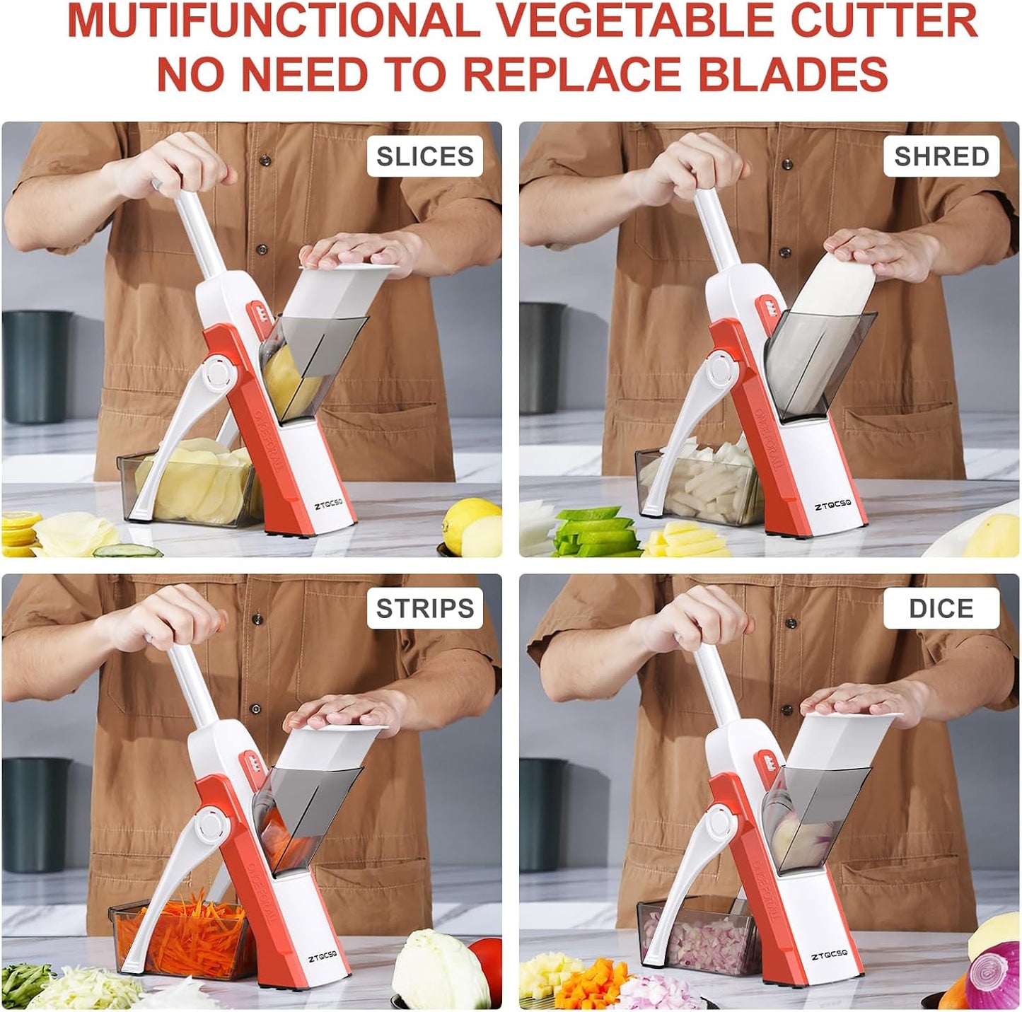 5 in 1 Safe Mandoline Slicer for Kitchen, Safe Vegetable Chopper, Paring Knife, Adjustable Thickness, Easy to Clean, Vegetable Slicer, Slicing, Strips, Shredding, Dicing, Chop (Black Knight)