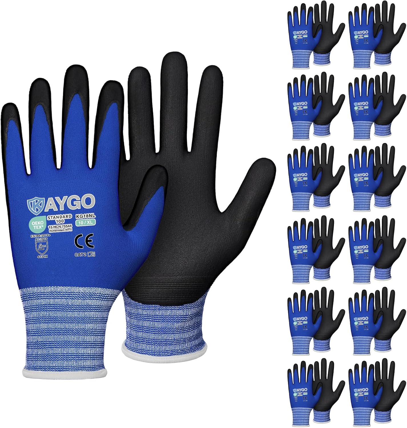 KAYGO Safety Work Gloves MicroFoam Nitrile Coated, 3 Pairs KG18NB,Seamless Knit Nylon Glove for Men and Women, Ideal for Automotive,Warehouse,Construction (Small,Gray)