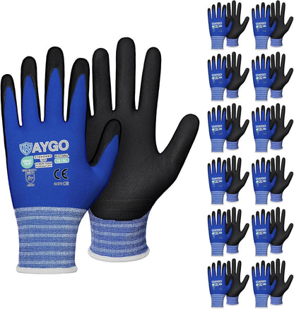 KAYGO Safety Work Gloves MicroFoam Nitrile Coated, 3 Pairs KG18NB,Seamless Knit Nylon Glove for Men and Women, Ideal for Automotive,Warehouse,Construction (Small,Gray)