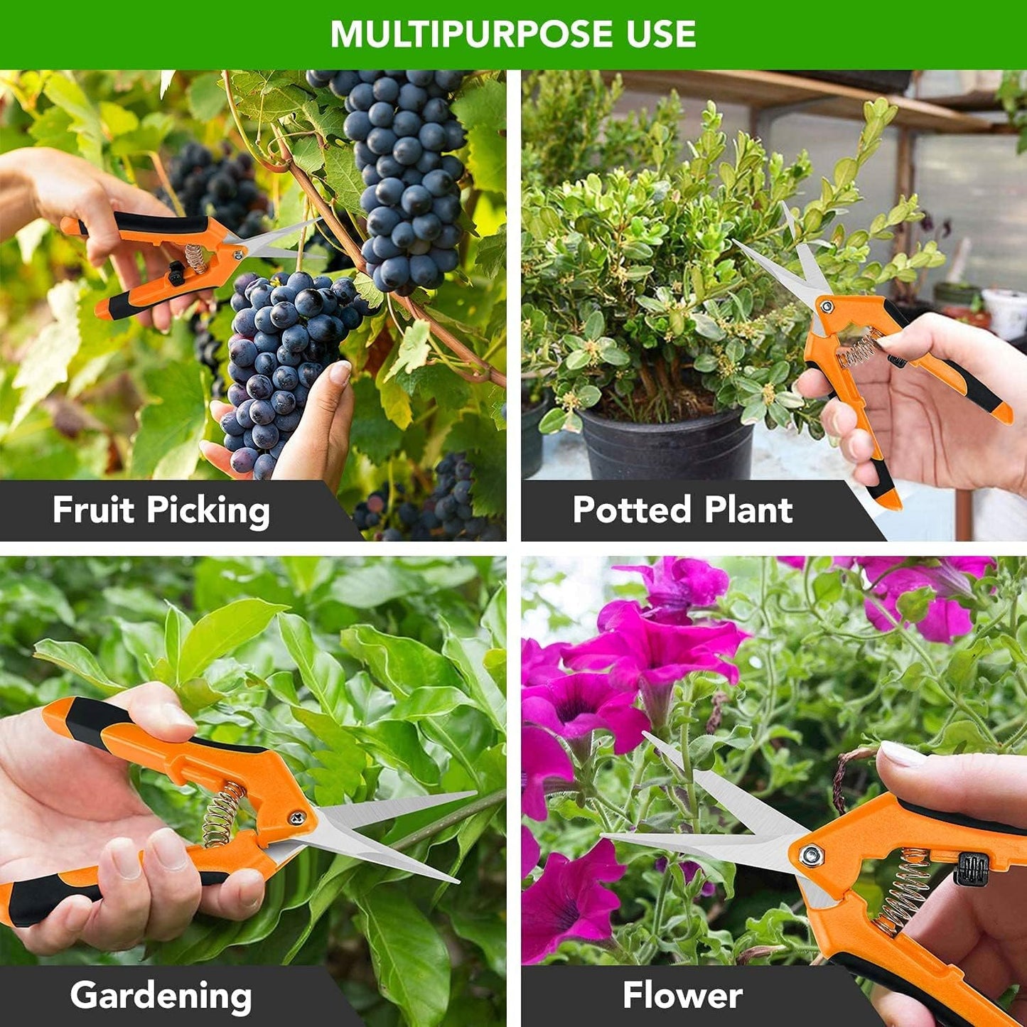 iPower 6.5 Inch Gardening Hand Pruner Pruning Shears Trimming Scissors with Straight Stainless Steel Blades for Bonsai, Herb, Bud, Hedge, 4-Pack, Yellow