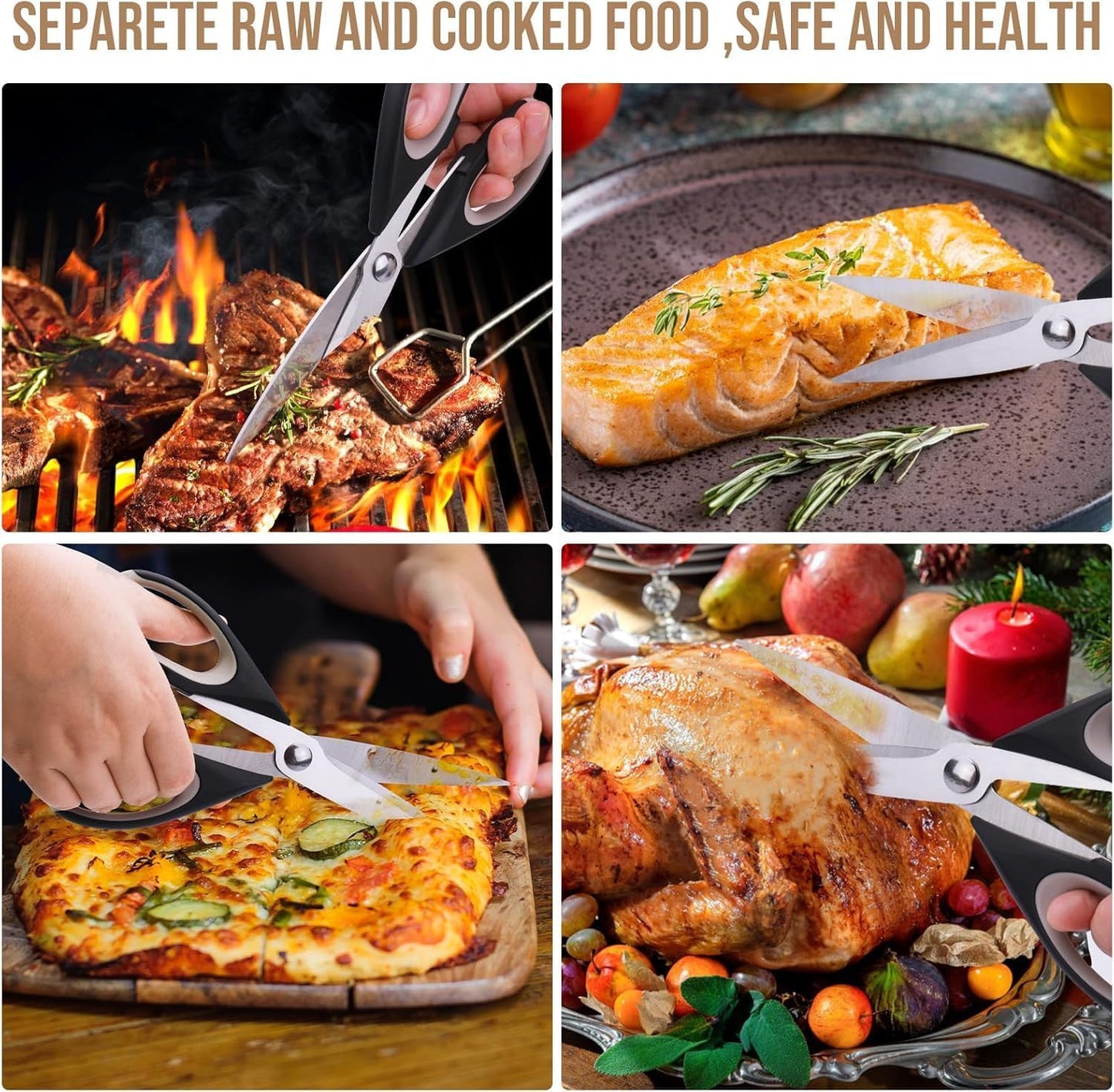 Kitchen Scissors All Purpose Heavy Duty, Kitchen Utensils Set, Stainless Steel Cooking Utensils Gadgets Meat Poultry Food Shears Dishwasher Safe Utility Tools Home (Orange, black and gray)
