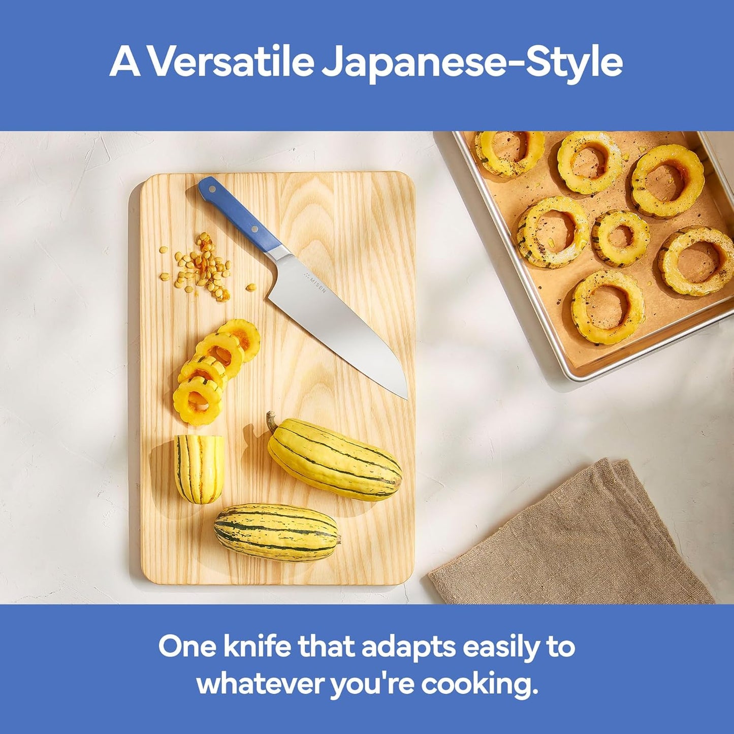 Misen 7.5" Santoku Knife - High Carbon Stainless Steel - Classic Japanese Chef Knife Design for Cutting, Slicing, and Chopping - Razor Sharp Japanese Style Kitchen Knife - White
