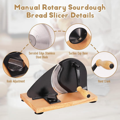 Manual Bread Slicer, Versatile Hand-Crank Bread Slicer for Bakeries, Coffee Shop, Home Kitchen with Suction Cup Can Adjustable Thickness