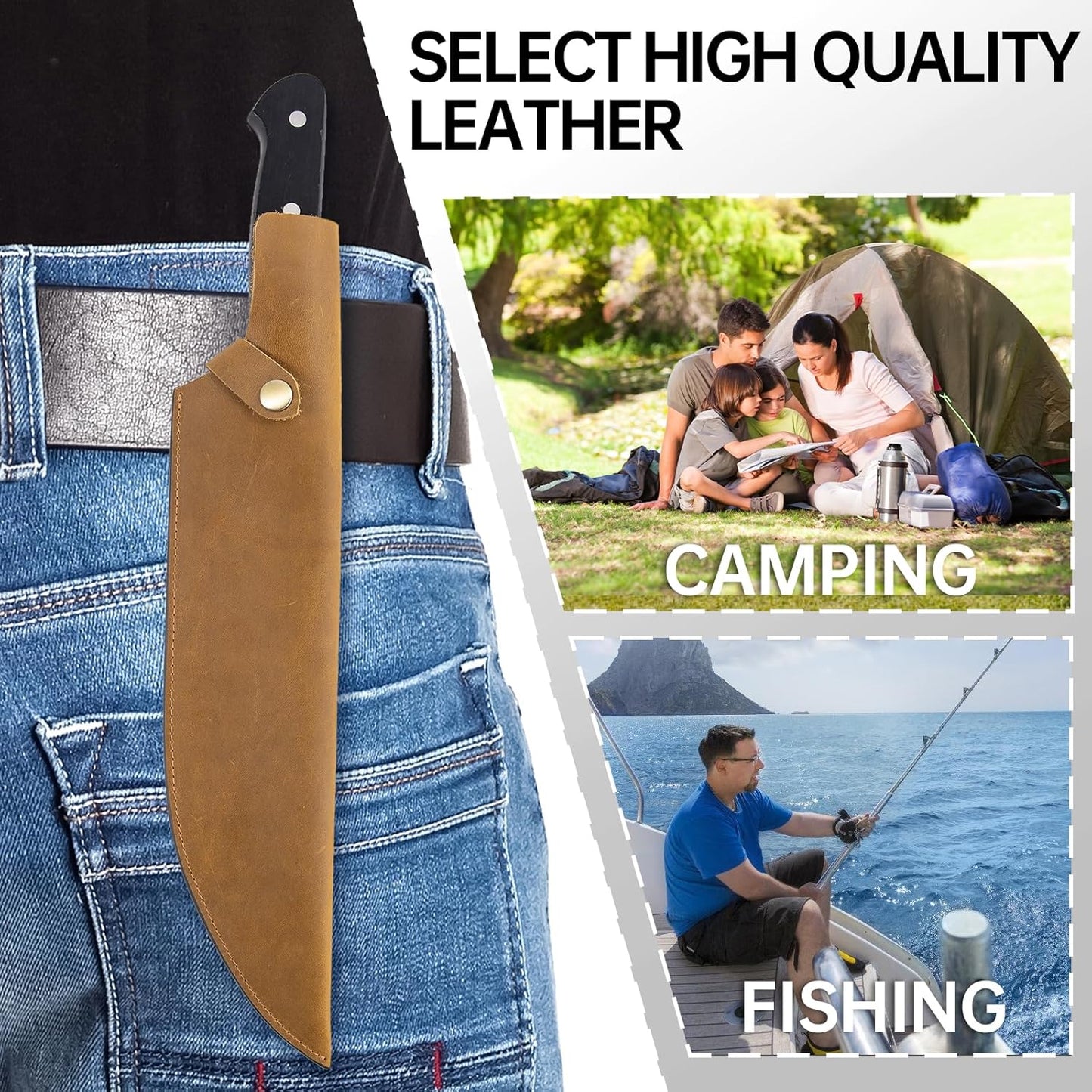 Leather Sheath for 8 Inch Boning Knife, for belt Knife Holster belt, Knife Scabbard Cover, Shop Knife Sheath Knives Sleeves Case Edge Guards Blade Protectors for Outdoor Camping